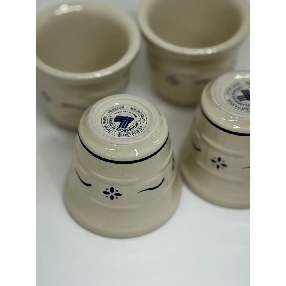 Longaberger Pottery Votive Cups Classic Blue Woven Traditions Ivory Set of 4 VTG